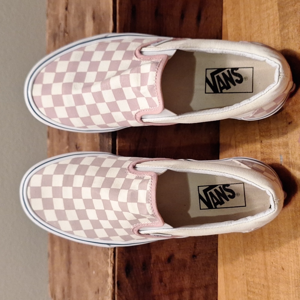 Vans Checkered Pale Pink Shoes Men 7.5 Women 9 EUC
